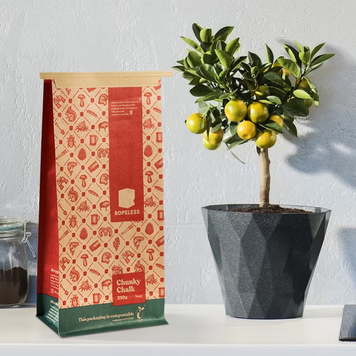 Bolsas De Papel Kraft Biodegradables Con Lazo De Lata De Fondo Plano Para Tiza De Escalada