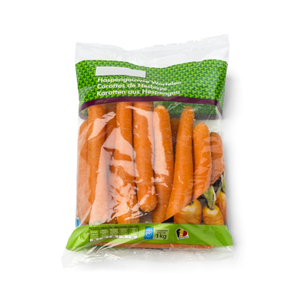 Certificados compostables y biodegradables bolsas de envasado de vegetales de zanahoria personalizadas