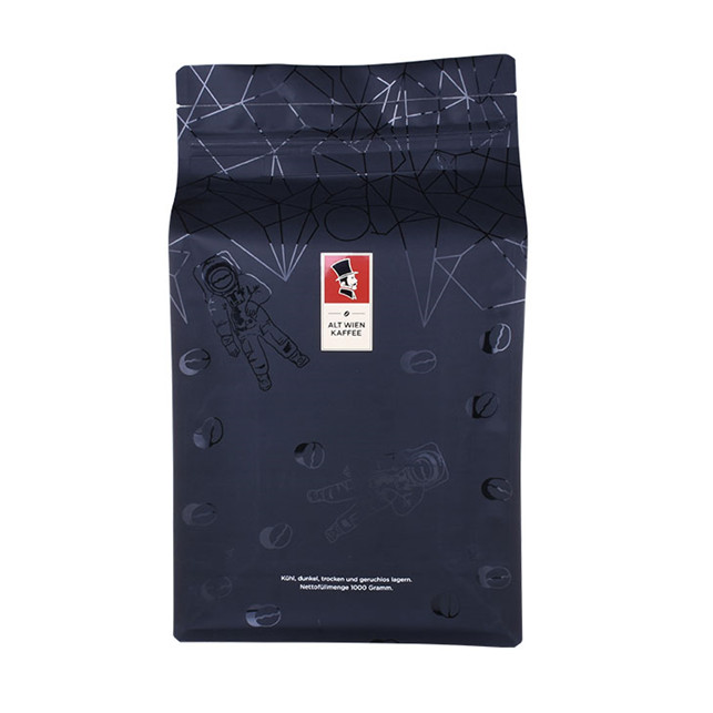 Bolsa de café negra mate certificada por FSC con válvula