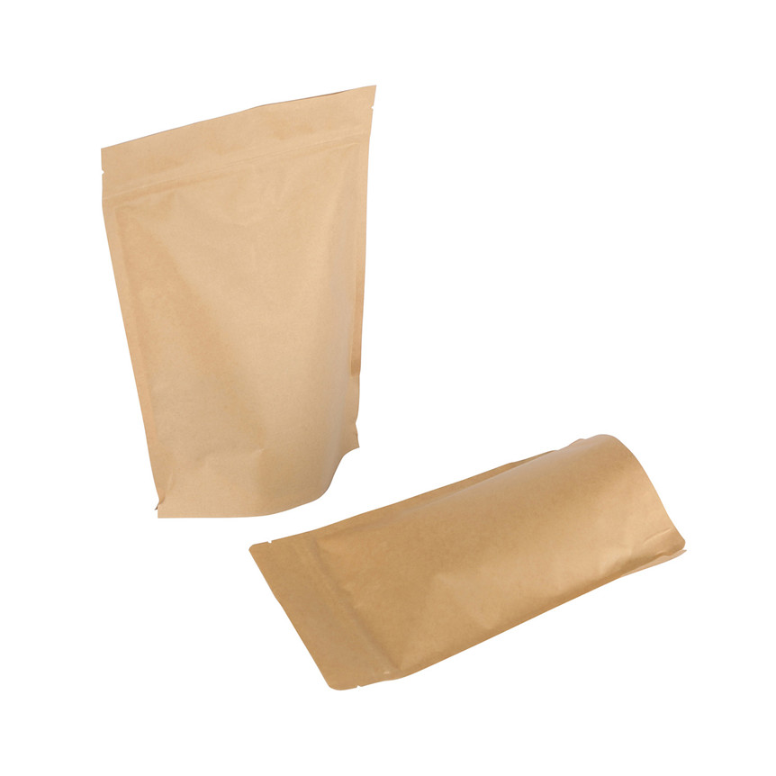 Certificado Zipper Top Bolsas de papel seguros de alimentos Punga de pie con ventana sellable Embalaje