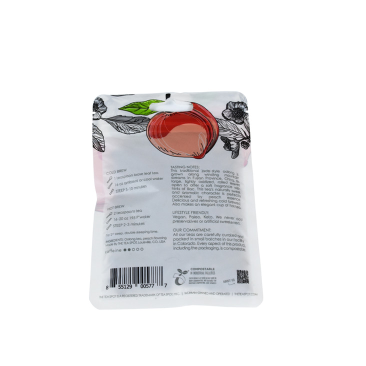 Impresión desechable Biodegradable Cornstarch Compostable Punga de pie con bolsa de embalaje de grifo para té