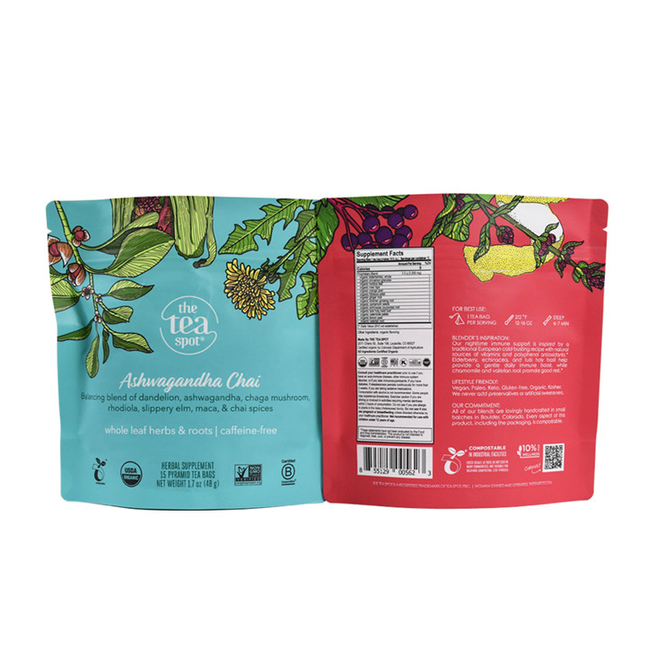 Barrera promocional Foil de aluminio Compostible P sol de stando bolsas de paquete de té de grado alimenticio