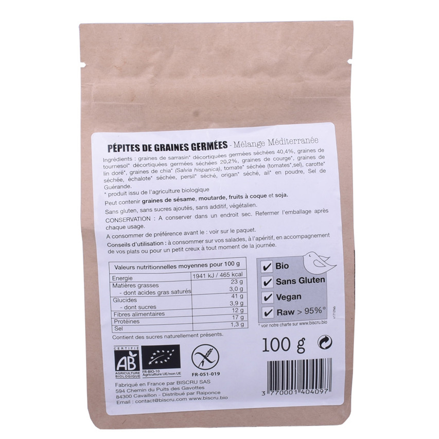 Material laminado de alta calidad bolsas de pie de pie a granel biodegradable alimento para envases de comida bolsas para pasteles