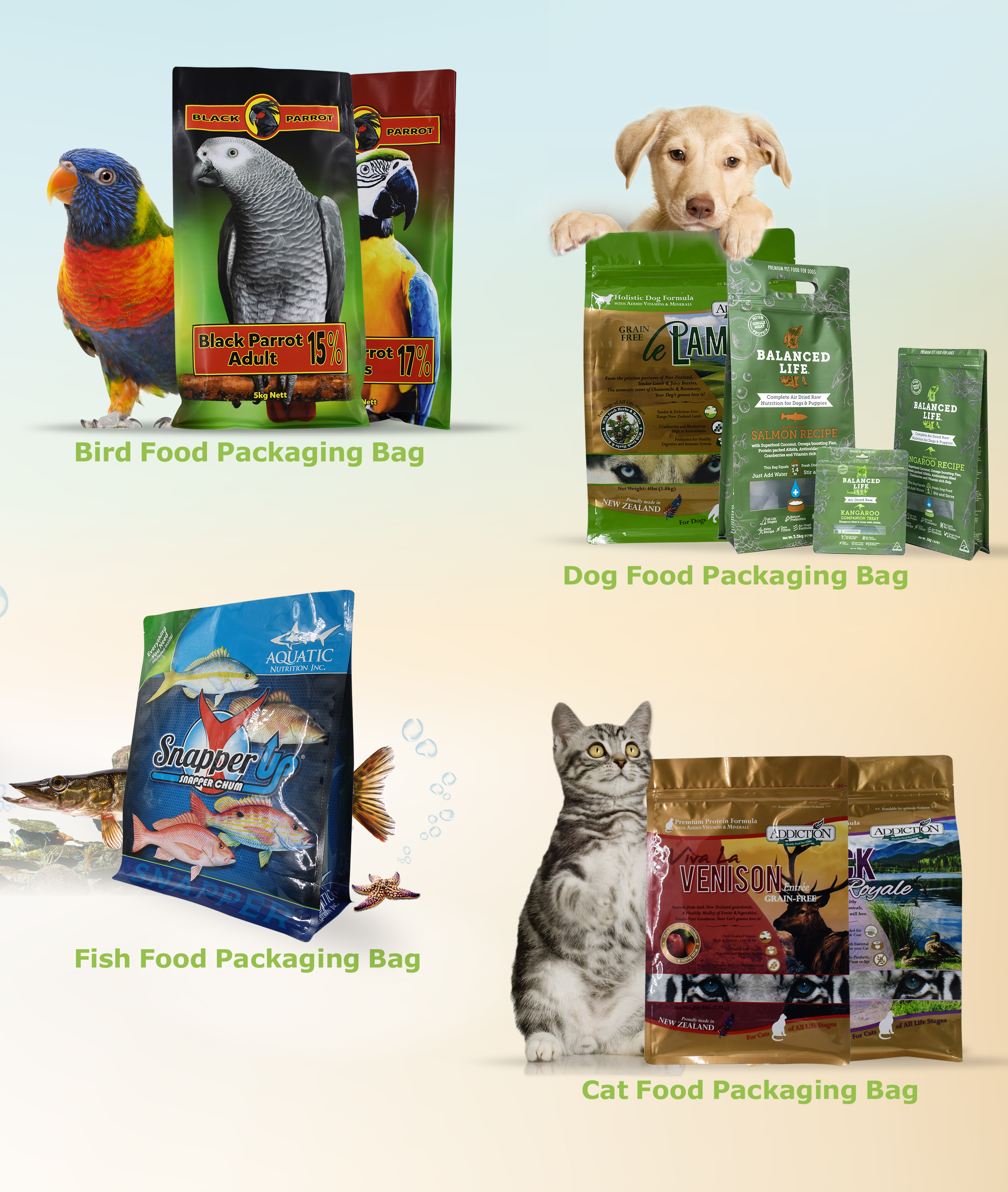 Impresi&oacute;n personalizada de 5kg Parado Plano Parrot Feed Packaging Pet Bag Bolsa Reciclaje en Australia
