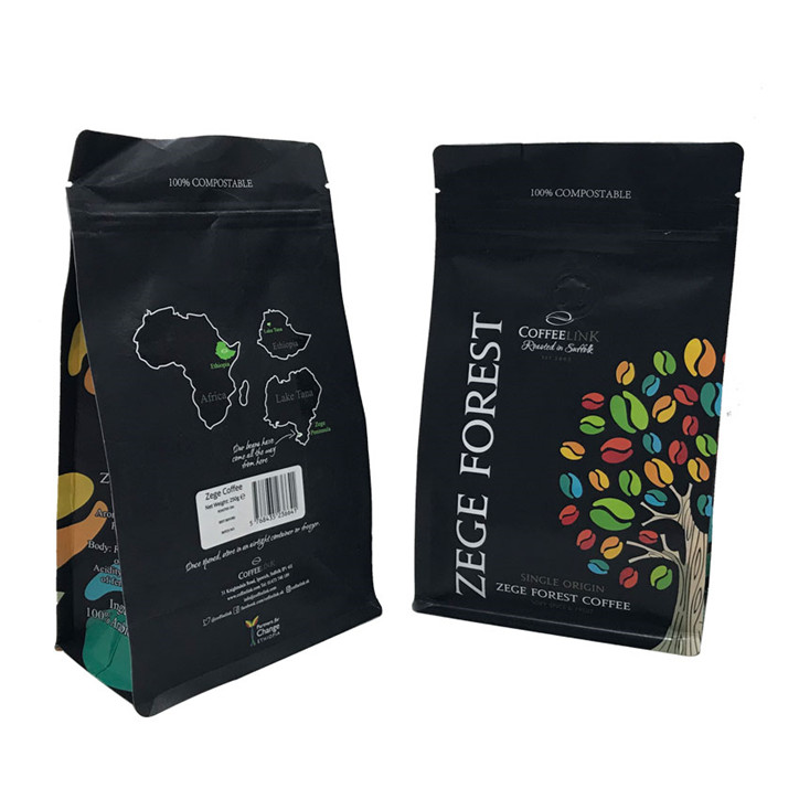 Nuevo estilo calefacción sellada de fondo plano plano empaquetado biodegradable para alimentos 2 oz bolsas de café