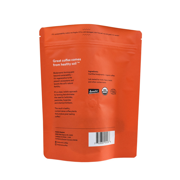 Impresión Gravure Colorida 100% Biodegradable Stand Up Bolsa de café con válvula de desgasificación