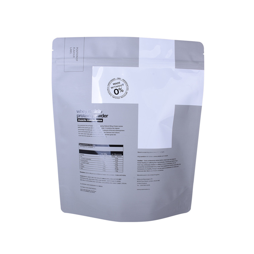 Design personalizado compostable Zipllock Stand Up Nutrition Nutrition Powder Packaging Bag al por mayor