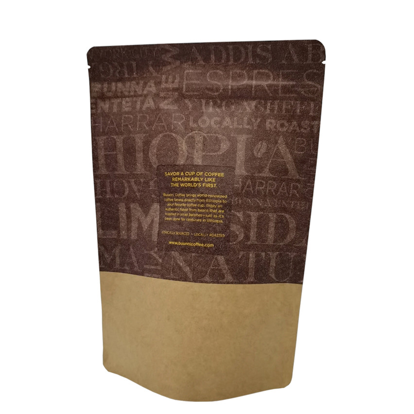 Logotipo personalizado de excelente Calidad compostable Bolsa de papel de pie con tirolina para té