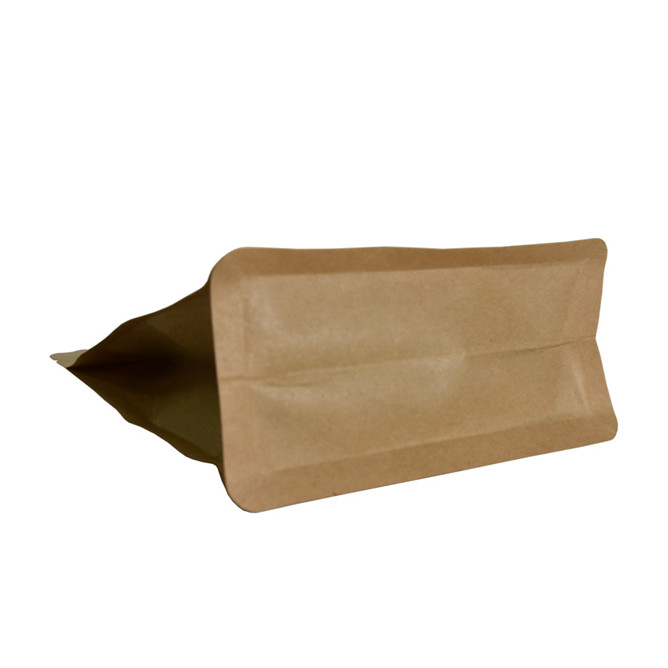 Bolsa compostable de fondo plano personalizado para empacar bocadillos con logotipo de estampado caliente