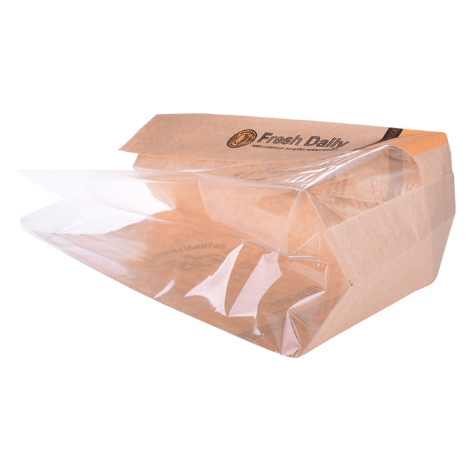 Bolsa de papel de logotipo personalizado certificado de FSC con ventana transparente para empacar pan