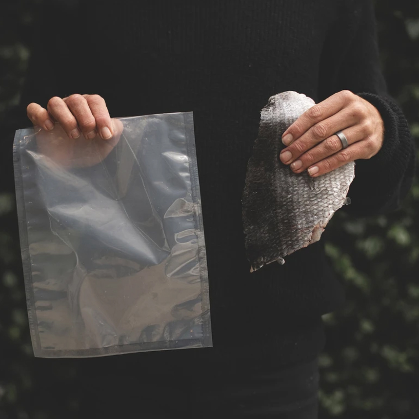 Bolsa de vacío plana biodegradable personalizada con 3 sellos laterales para envasado de carne congelada