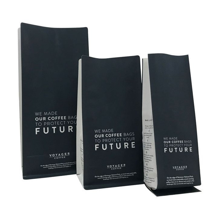 Fabricantes Bolsa de fondo plana laminado con planta biodegradable con cremallera 4 oz bolsas de café