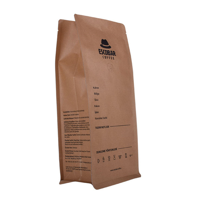 Bolsa de café de impresión de papel kraft personalizada laminada en bolsa de fondo cuadrado