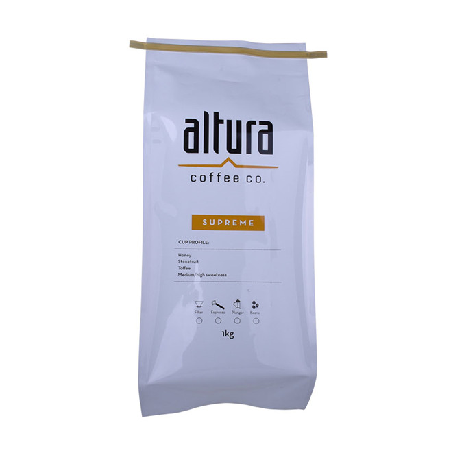 Café de café lateral laminado sellado con calefacción con bolsas de café estampadas con cierre de corbata