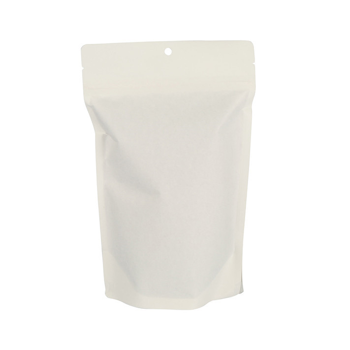 Bolsa de pie Kraft Eco blanca transparente con cremallera