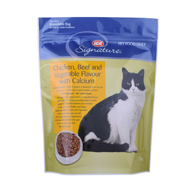 Sello de calor personalizado Laminadas son bolsas de comida para gatos reciclables cómo hacer un embalaje sellado de plástico para el escudo
