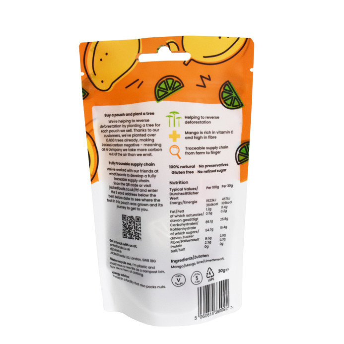 Producción personalizada de buena calidad Alimento sellado Sellado Zipllock Foods Bolsa de plástico