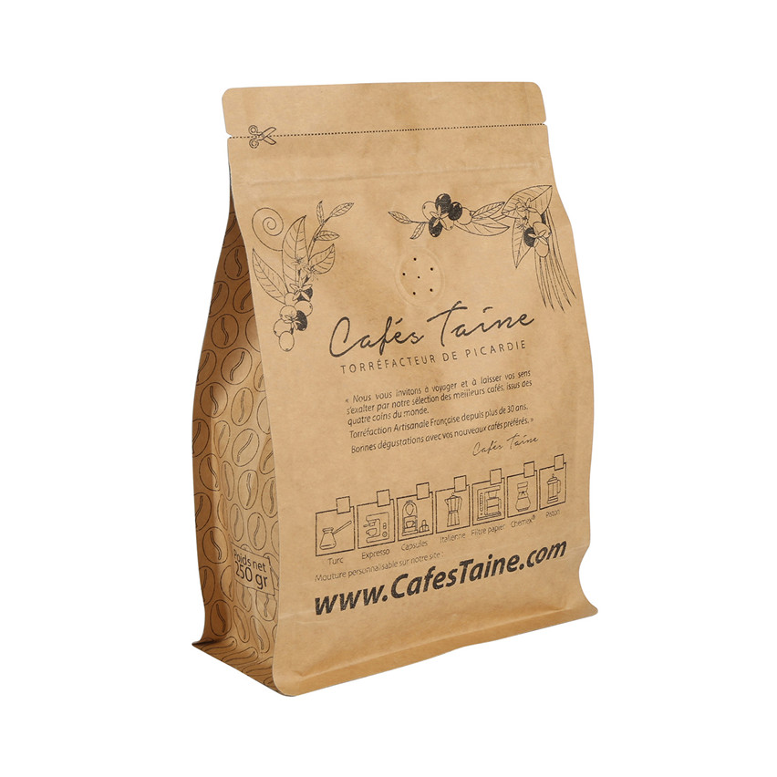 Diseño personalizado biodegradable Kraft Paper Coffee Bag Packaging Wholesale al por mayor