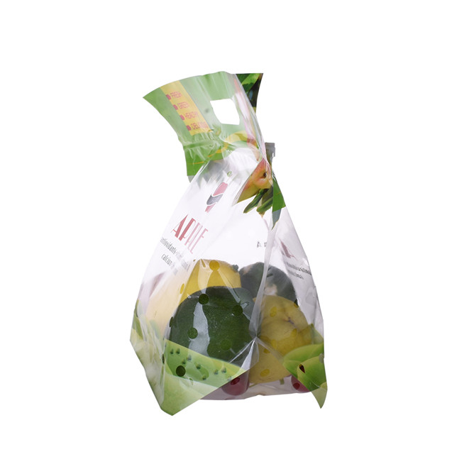 Logotipo impreso en bolsa de frutas reciclable de plástico ecológica con crecía con mango