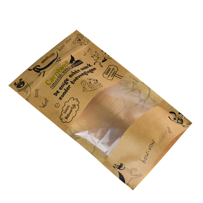 Bolsa de papel de empaque de comida para perros compostable con ventana
