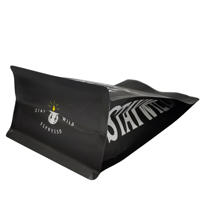 Impresión personalizada Eco Zip Flat Bottom Bag Negro al por mayor